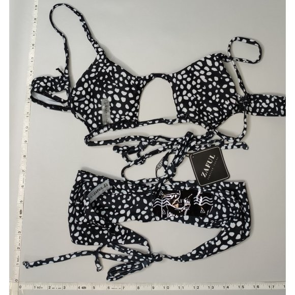 NWT ZAFUL Large Pentangon Black with white pebbles bikini set - Picture 2 of 6
